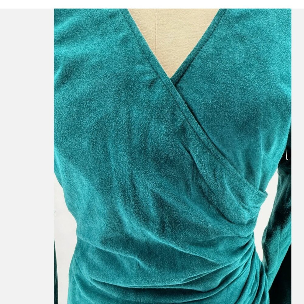 Vakko teal suede wrap front vintage 80s boho western cowgirl dress Sz 6 NWOT - Picture 2 of 10
